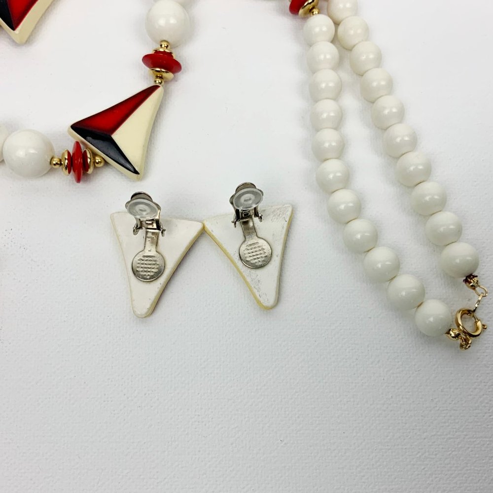 Vintage Art Deco Chunky Bead Necklace And Earrings - Picture 8 of 16